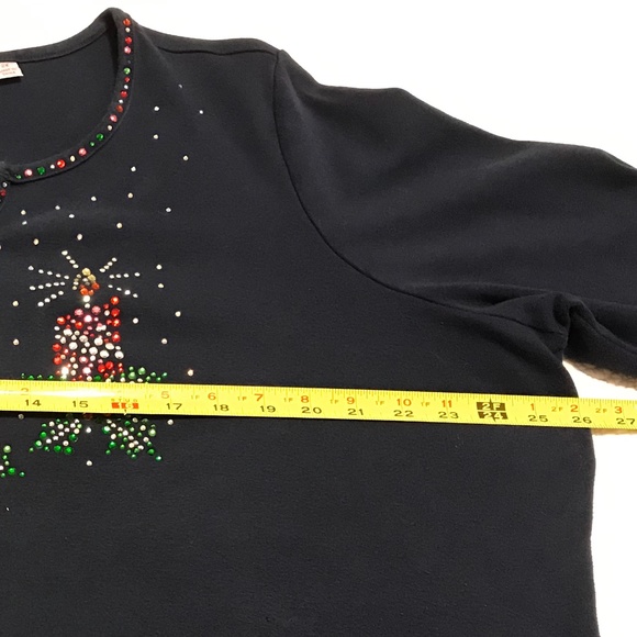 QF navy blue holiday 3/4 sleeve top with 3 blingy candles — sparkly! (2X) - Picture 10 of 16